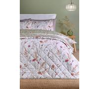 Catherine Lansfield 'Brushed Grasmere Floral' Cotton Reversible Quilted Bedspread in Green Catherine Lansfield Green