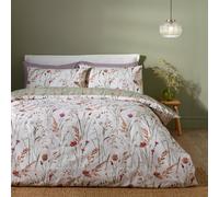 Catherine Lansfield Brushed Grasmere Floral Cotton Reversible Super King Duvet Cover Set With Pillowcases Green