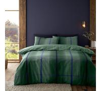 Catherine Lansfield Brushed Melrose Tweed Cotton Reversible King Duvet Cover Set with Pillowcases Green