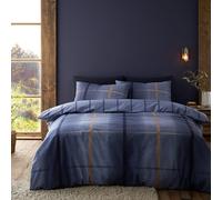Catherine Lansfield Brushed Cotton Melrose Tweed Check Reversible King Duvet Cover Set with Pillowcases Blue