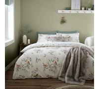 Catherine Lansfield Brushed Mistletoe Robins Cotton Reversible Single Duvet Cover Set with Pillowcase, Cream