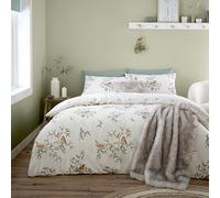 Catherine Lansfield Brushed Mistletoe Robins Duvet Cover Set Cream