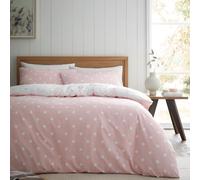 Catherine Lansfield Duvet Cover Set Brushed Polka Dot Cotton Reversible with Pillowcases Pink Double