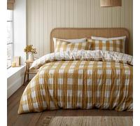 'Brushed Seersucker Gingham' Reversible Duvet Cover Set Catherine Lansfield Yellow Double