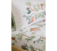 Catherine Lansfield 'Brushed Sleepy Saurus Dino' Cotton Fitted Sheet in Cream | Size: Double Catherine Lansfield Cream Double