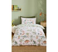 Catherine Lansfield Brushed Cotton Sleepy Saurus Dino Single Duvet Cover Set Cream