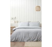 Catherine Lansfield Duvet Cover Set with Pillowcases Reversible Cotton Stripe Double Silver Grey