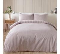 Catherine Lansfield Brushed Stripe Cotton Reversible Double Duvet Cover Set with Pillowcases Blush Pink
