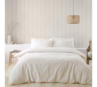 Catherine Lansfield Brushed Cotton Stripe Reversible Double Duvet Cover Set with Pillowcases Natural
