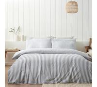 Catherine Lansfield Brushed Stripe Cotton Reversible King Duvet Cover Set with Pillowcases Silver Grey