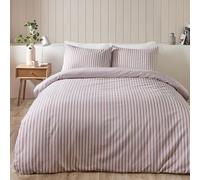 Catherine Lansfield Brushed Stripe Cotton Reversible Super King Duvet Cover Set with Pillowcases Blush Pink