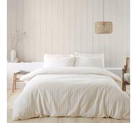 Catherine Lansfield Brushed Stripe Cotton Reversible Super King Duvet Cover Set with Pillowcases Natural