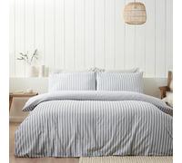 Catherine Lansfield Brushed Stripe Cotton Reversible Super King Duvet Cover Set with Pillowcases Silver Grey
