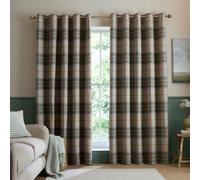 Catherine Lansfield Brushed Woven Glencoe Check 46x54 Inch Eyelet Curtains Green