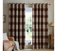 Catherine Lansfield Brushed Woven Glencoe Check Thermal 66X90 Inch Eyelet Curtains Two Panels Terracotta