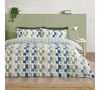 Catherine Lansfield Bryson Geo Reversible Double Duvet Cover Set with Pillowcases Blue