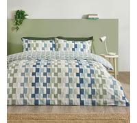 Catherine Lansfield Bryson Geo Reversible Duvet Cover Set Blue - Single - Blue