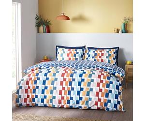 Catherine Lansfield Bryson Geo Reversible King Duvet Cover Set with Pillowcases Bright