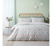 Catherine Lansfield Cameo Floral Reversible Single Duvet Cover Set with Pillowcase Soft Green