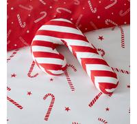 Catherine Lansfield Christmas Candy Cane Fleece Shaped Cushion Red White