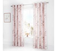 Catherine Lansfield Canterbury Floral 66X72 Inch Eyelet Curtains Two Panels Blush Pink