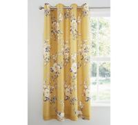 Catherine Lansfield Canterbury Floral 66x72 Inch Lined Eyelet Curtains Two Panels Ochre Yellow