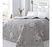 Catherine Lansfield Canterbury Floral Reversible Quilted 240x260cm Bedspread Grey
