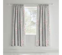 Catherine Lansfield Canterbury Floral Lined Pencil Pleat Curtains - 66x72 Inch - Grey