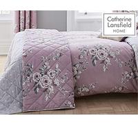 Catherine Lansfield Canterbury Floral Reversible Quilted 220x230cm Bedspread Heather