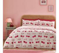 Catherine Lansfield Cherries And Bows Pink Duvet Cover Set With Pillowcase Single Bedding Set