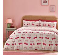 Catherine Lansfield Cherries and Bows Reversible Double Duvet Cover Set with Pillowcases Pink