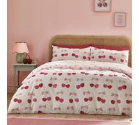 Catherine Lansfield Cherries and Bows Reversible Duvet Cover Set Pink - Single - Pink