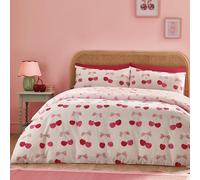 Catherine Lansfield Cherries and Bows Reversible King Duvet Cover Set with Pillowcases Pink