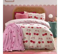 Catherine Lansfield Cherries and Bows Reversible Single Duvet Cover Set with Pillowcase Pink