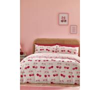 Catherine Lansfield Cherries and Bows Reversible Duvet Cover Set Pink - Single - Pink