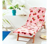 Catherine Lansfield Cherries Cotton 78x200cm Beach Sun Lounger Towel Pink