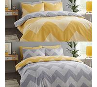 Catherine Lansfield Chevron Geo Two Pack Easy Care Single Duvet Sets Grey/Ochre
