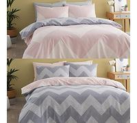 Catherine Lansfield Chevron Geo Two Pack Easy Care Single Duvet Sets Pink & Grey Single Duvet Set