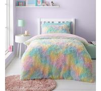 Catherine Lansfield Childrens Rainbow Cuddly Double Duvet Set Pastel