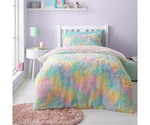 Catherine Lansfield Childrens Rainbow Cuddly Double Duvet Set Pastel