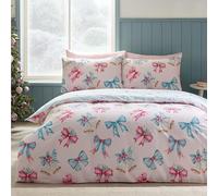 Catherine Lansfield Christmas Bows And Bells Reversible King Duvet Cover Set with Pillowcases Pink