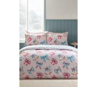 Catherine Lansfield Christmas Bows And Bells Reversible King Duvet Cover Set with Pillowcases Pink