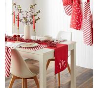 Catherine Lansfield Christmas Candy Cane Cotton Embroidered Cotton 32x220 cm Dining Table Runner White Red