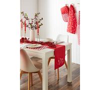 Catherine Lansfield Christmas Candy Cane Cotton Embroidered Cotton 32x220 cm Dining Table Runner White Red