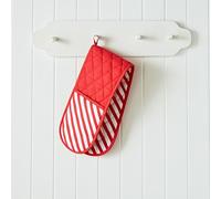 Catherine Lansfield Christmas Candy Cane Cotton Kitchen Double Oven Glove White Red