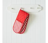 Catherine Lansfield Christmas Candy Cane Cotton Kitchen Double Oven Glove White Red