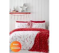 Catherine Lansfield Christmas Candy Cane Duvet Set in White, Size Single, Polyester | Charlies