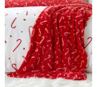 Catherine Lansfield Christmas Candy Cane Fleece Blanket Throw