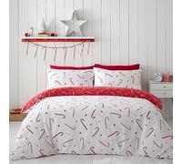 Catherine Lansfield Candy Cane Reversible Duvet Cover and Pillowcase Set White
