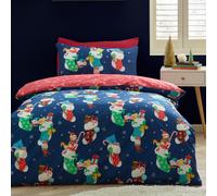 Catherine Lansfield Christmas Elves Reversible Duvet Cover Bedding Set Navy